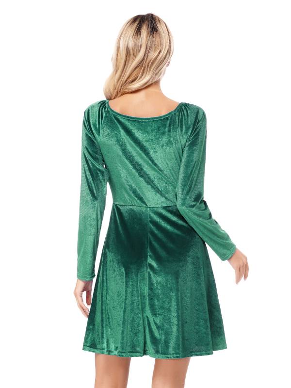 Women Velvet V Neck Long Sleeve Cocktail Dress thumb