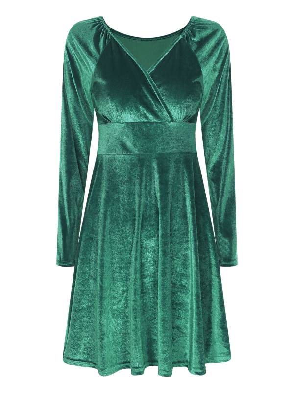 Women Velvet V Neck Long Sleeve Cocktail Dress thumb