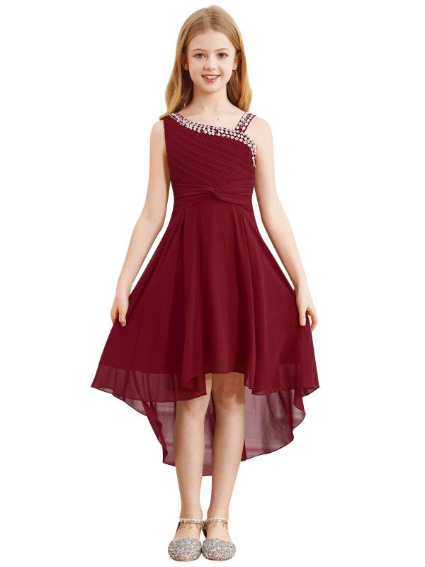 Kids Girls Sparkly Sequin Chiffon Dress Sleeveless High-Low Flower Girl Dress thumb