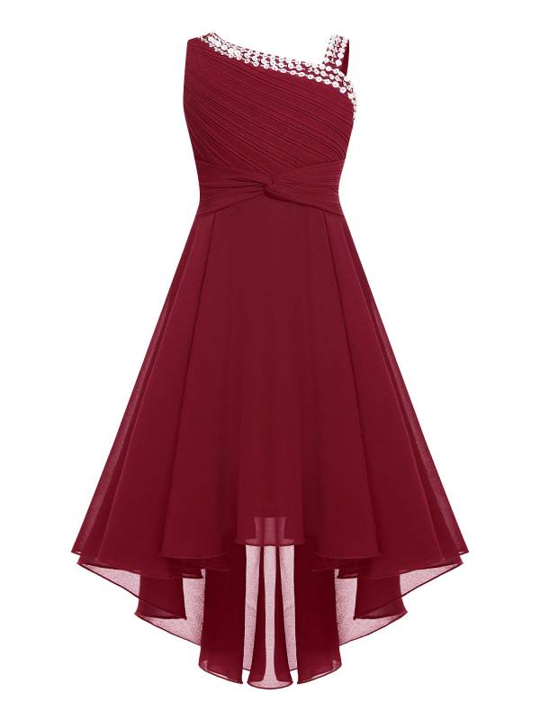 Kids Girls Sparkly Sequin Chiffon Dress Sleeveless High-Low Flower Girl Dress thumb