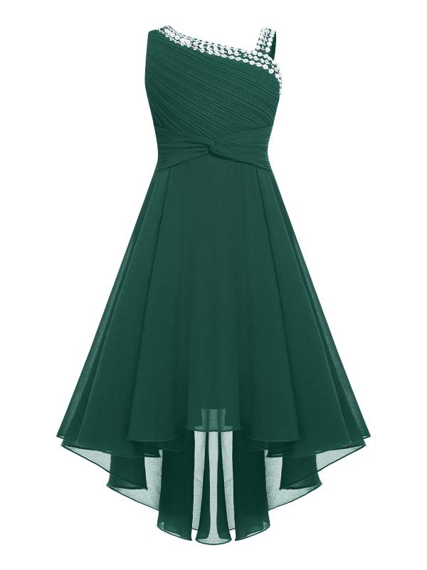 Kids Girls Sparkly Sequin Chiffon Dress Sleeveless High-Low Flower Girl Dress thumb