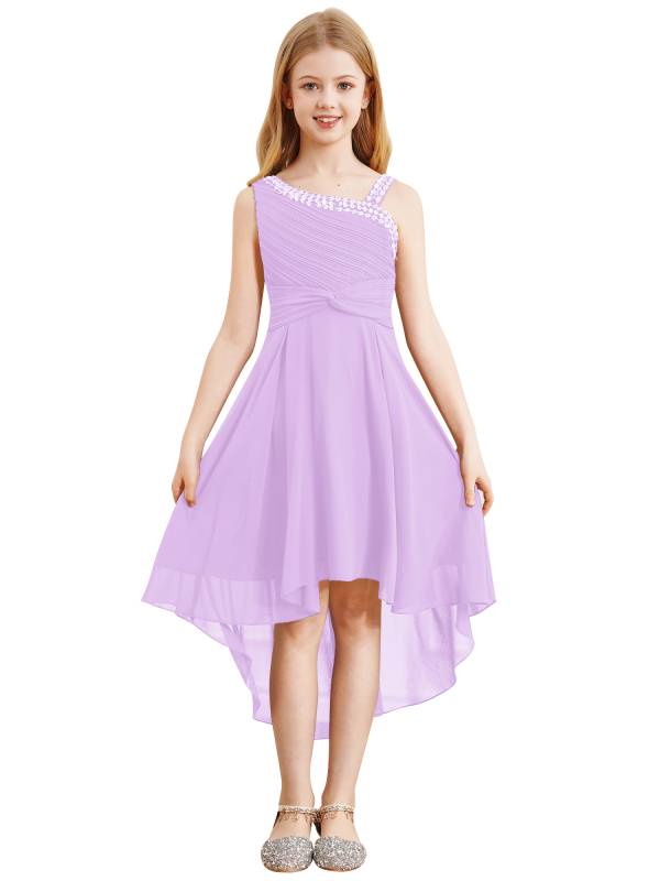 Kids Girls Sparkly Sequin Chiffon Dress Sleeveless High-Low Flower Girl Dress thumb