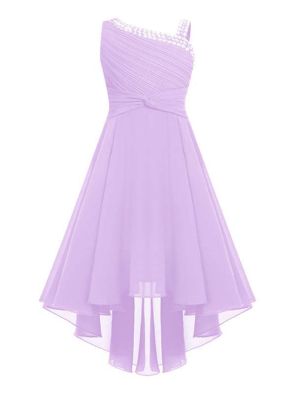 Kids Girls Sparkly Sequin Chiffon Dress Sleeveless High-Low Flower Girl Dress thumb