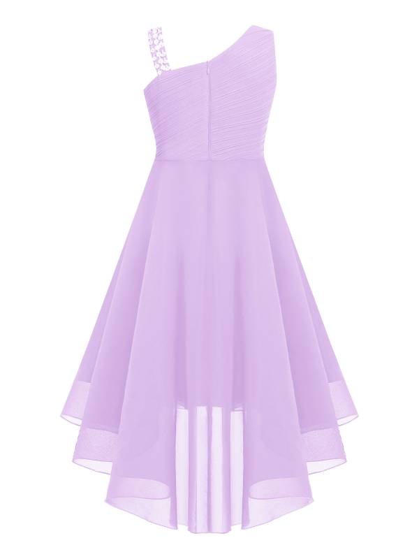 Kids Girls Sparkly Sequin Chiffon Dress Sleeveless High-Low Flower Girl Dress thumb