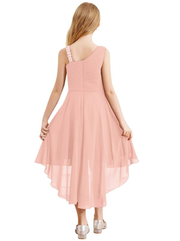 Kids Girls Sparkly Sequin Chiffon Dress Sleeveless High-Low Flower Girl Dress thumb