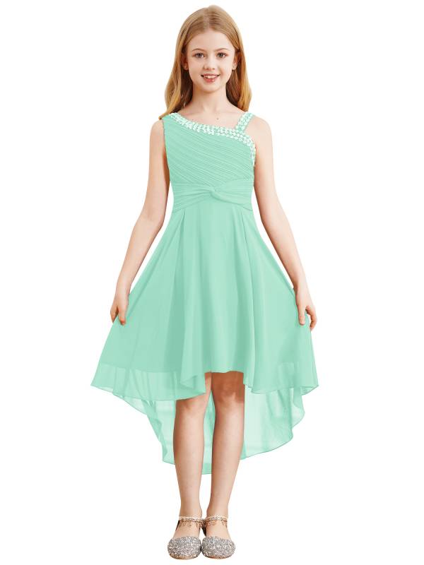 Kids Girls Sparkly Sequin Chiffon Dress Sleeveless High-Low Flower Girl Dress thumb