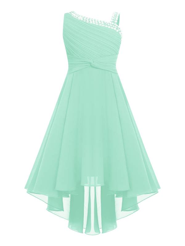 Kids Girls Sparkly Sequin Chiffon Dress Sleeveless High-Low Flower Girl Dress thumb