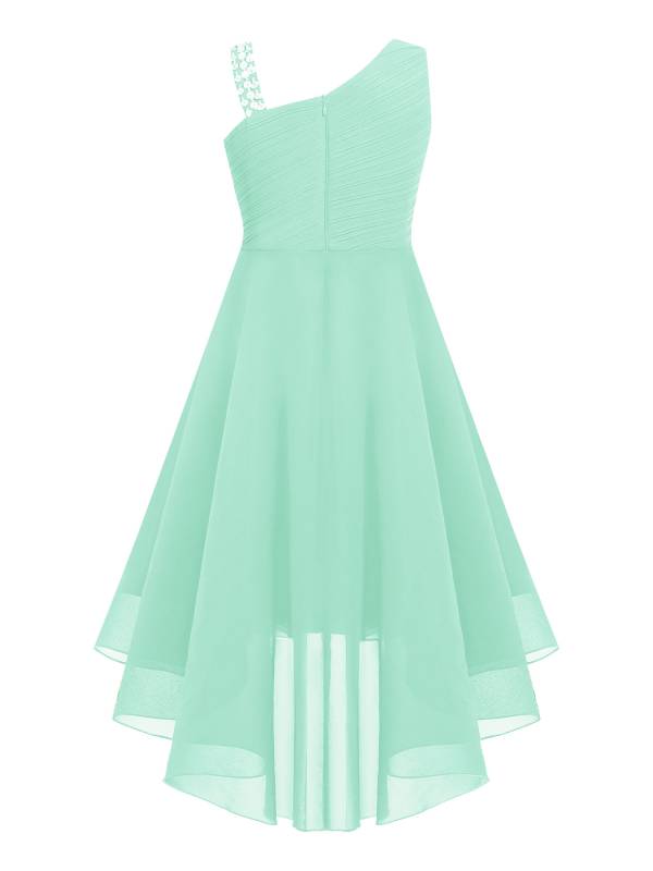 Kids Girls Sparkly Sequin Chiffon Dress Sleeveless High-Low Flower Girl Dress thumb