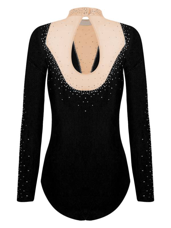 Women Long Sleeve Glittery Rhinestones Gymnastics Leotard thumb
