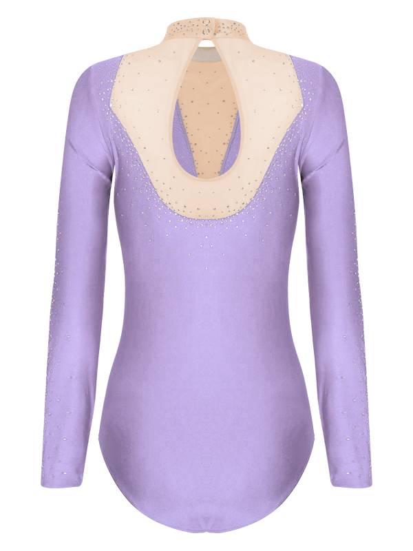 Women Long Sleeve Glittery Rhinestones Gymnastics Leotard thumb