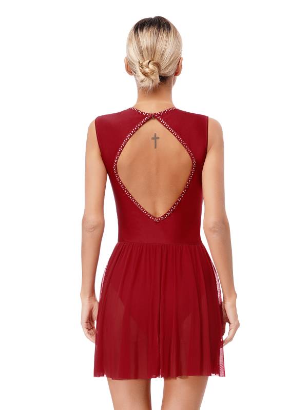 Women Sleeveless Rhinestone Figure Skating Lyrical Dance Dresses thumb