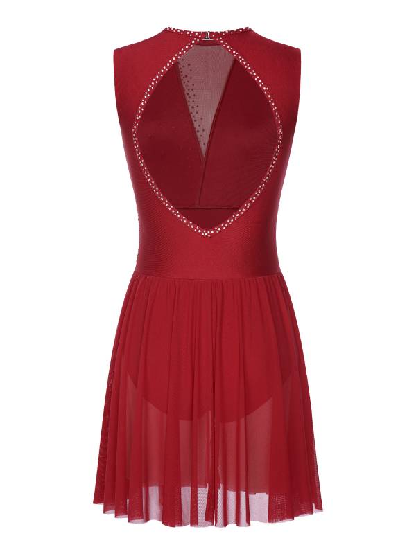 Women Sleeveless Rhinestone Figure Skating Lyrical Dance Dresses thumb
