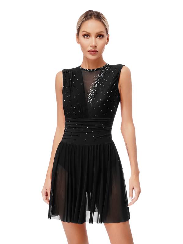 Women Sleeveless Rhinestone Figure Skating Lyrical Dance Dresses thumb