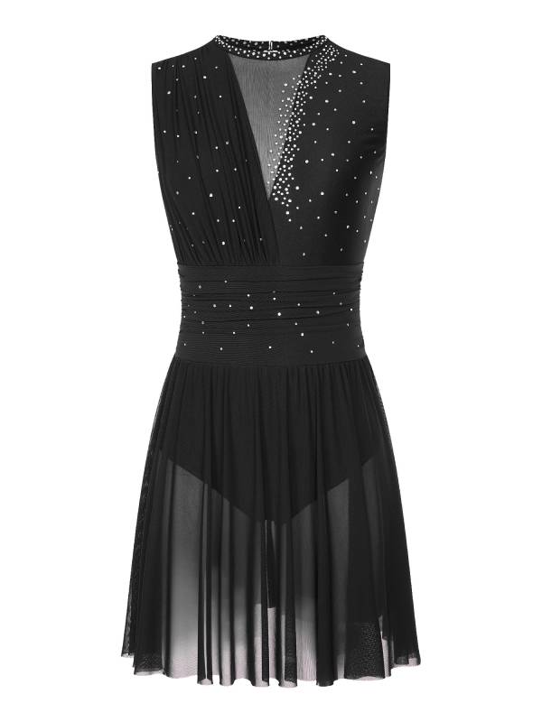 Women Sleeveless Rhinestone Figure Skating Lyrical Dance Dresses thumb