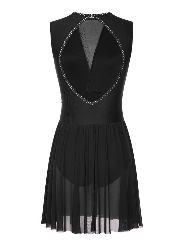 Women Sleeveless Rhinestone Figure Skating Lyrical Dance Dresses thumb
