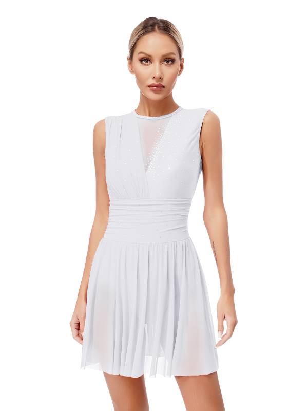Women Sleeveless Rhinestone Figure Skating Lyrical Dance Dresses thumb
