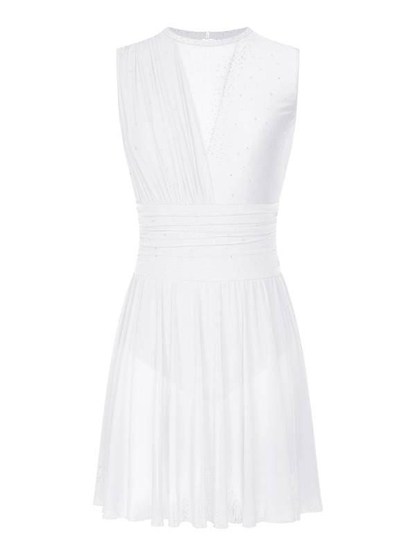 Women Sleeveless Rhinestone Figure Skating Lyrical Dance Dresses thumb