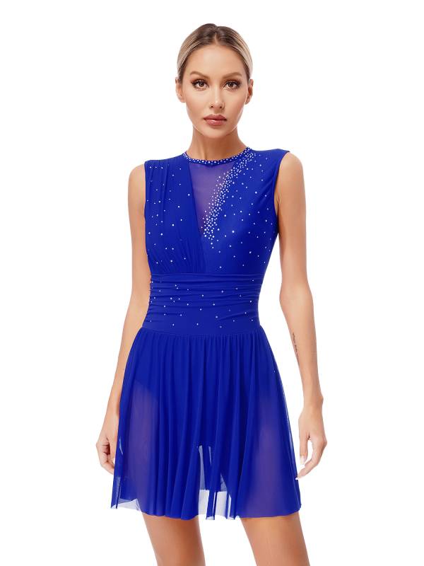 Women Sleeveless Rhinestone Figure Skating Lyrical Dance Dresses thumb
