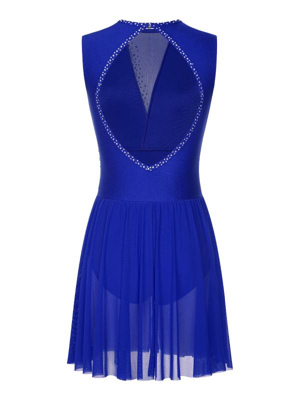 Women Sleeveless Rhinestone Figure Skating Lyrical Dance Dresses thumb