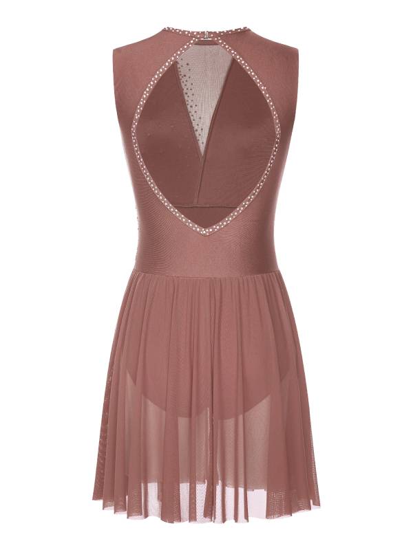 Women Sleeveless Rhinestone Figure Skating Lyrical Dance Dresses thumb