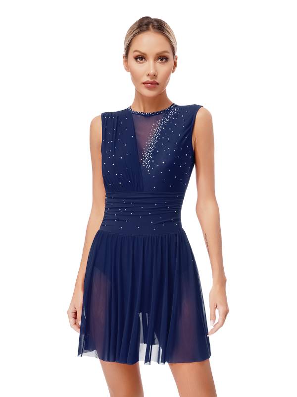 Women Sleeveless Rhinestone Figure Skating Lyrical Dance Dresses thumb