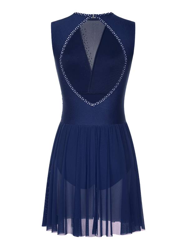 Women Sleeveless Rhinestone Figure Skating Lyrical Dance Dresses thumb