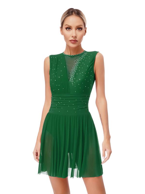 Women Sleeveless Rhinestone Figure Skating Lyrical Dance Dresses thumb