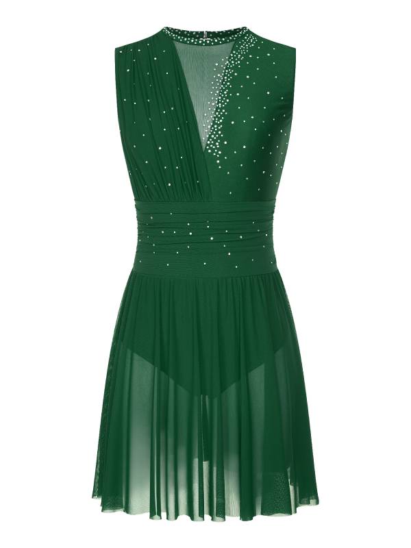 Women Sleeveless Rhinestone Figure Skating Lyrical Dance Dresses thumb