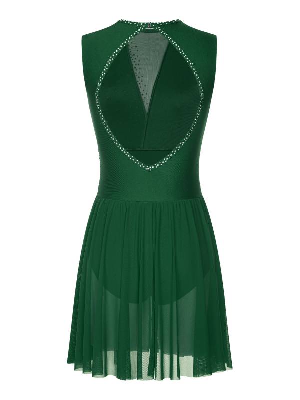 Women Sleeveless Rhinestone Figure Skating Lyrical Dance Dresses thumb