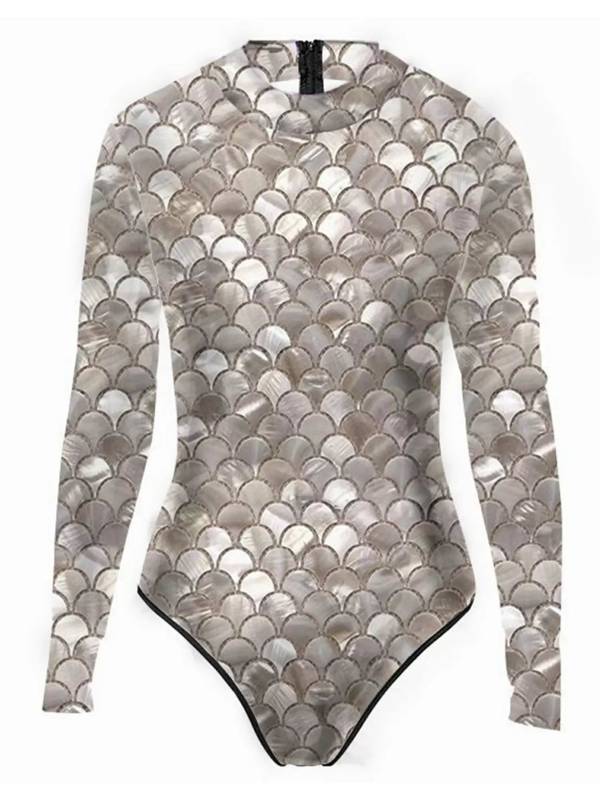 Women One-piece Mermaid Scale Print Rash Guard Swimsuit thumb