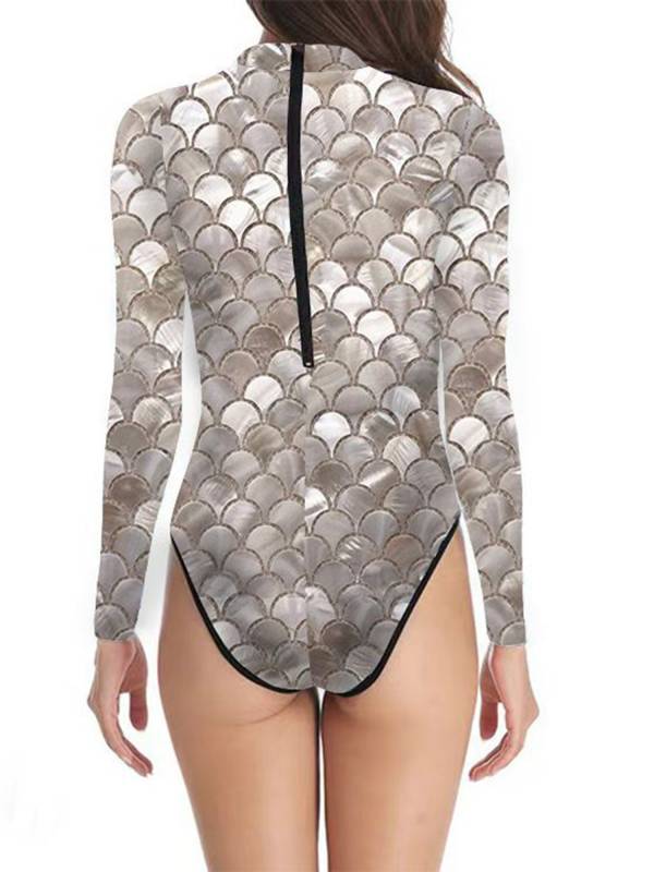 Women One-piece Mermaid Scale Print Rash Guard Swimsuit thumb