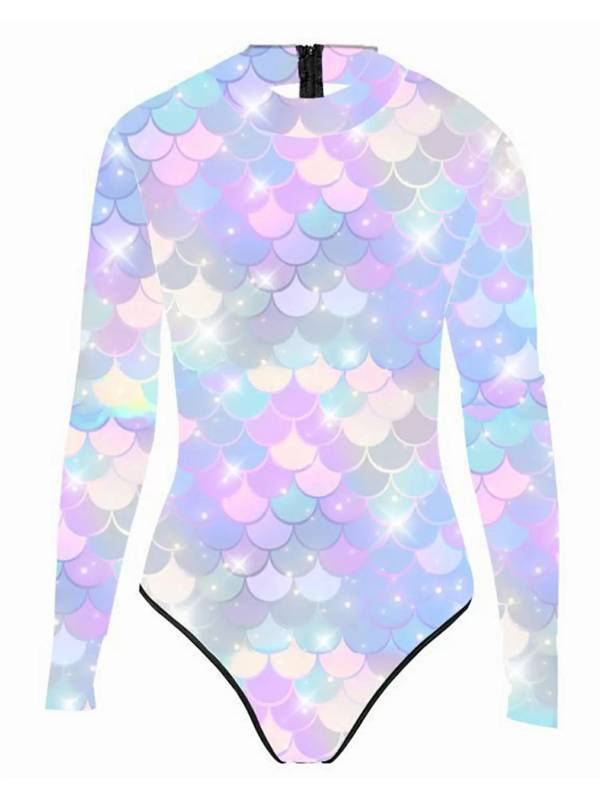 Women One-piece Mermaid Scale Print Rash Guard Swimsuit thumb
