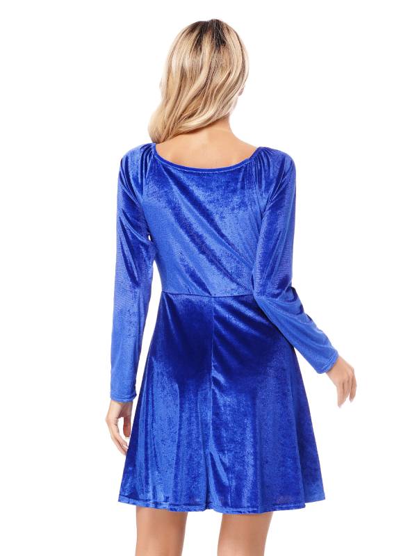 Women Velvet V Neck Long Sleeve Cocktail Dress thumb