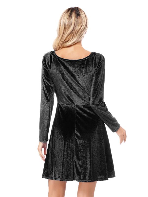 Women Velvet V Neck Long Sleeve Cocktail Dress thumb