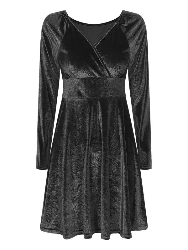 Women Velvet V Neck Long Sleeve Cocktail Dress thumb