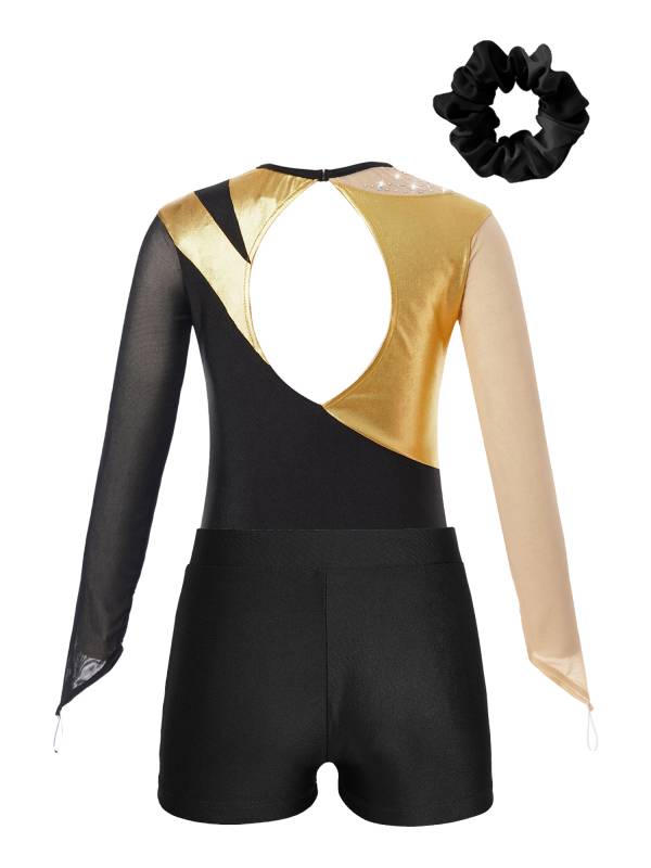 Kids Girls 3pcs Long Sleeve Leotard and Shorts Hairband Gymnastics Set thumb