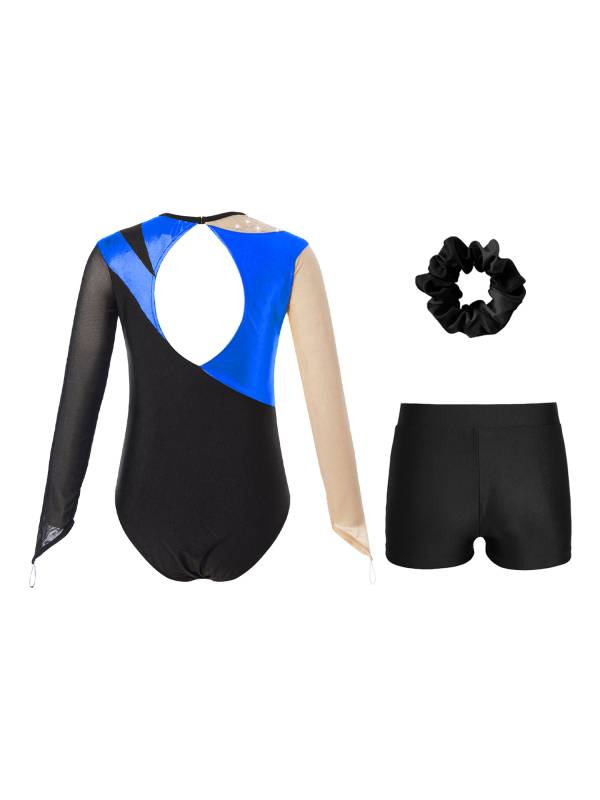 Kids Girls 3pcs Long Sleeve Leotard and Shorts Hairband Gymnastics Set thumb