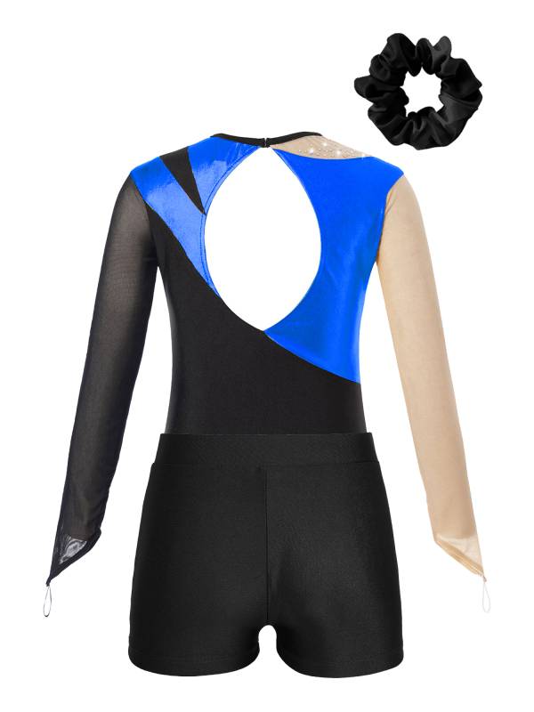 Kids Girls 3pcs Long Sleeve Leotard and Shorts Hairband Gymnastics Set thumb
