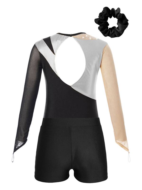 Kids Girls 3pcs Long Sleeve Leotard and Shorts Hairband Gymnastics Set thumb