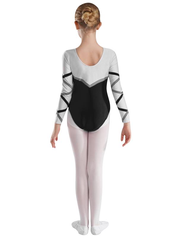Kids Girls Long Sleeve Round Neck Glittery Rhinestones Gymnastics Leotard thumb