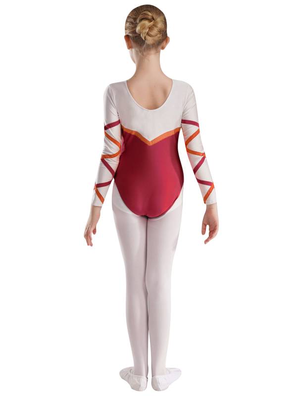 Kids Girls Long Sleeve Round Neck Glittery Rhinestones Gymnastics Leotard thumb