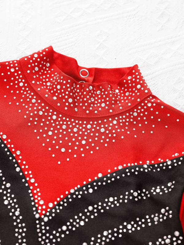 Kids Girls Long Sleeve Mock Neck Rhinestones Gymnastic Unitard with Headwear thumb