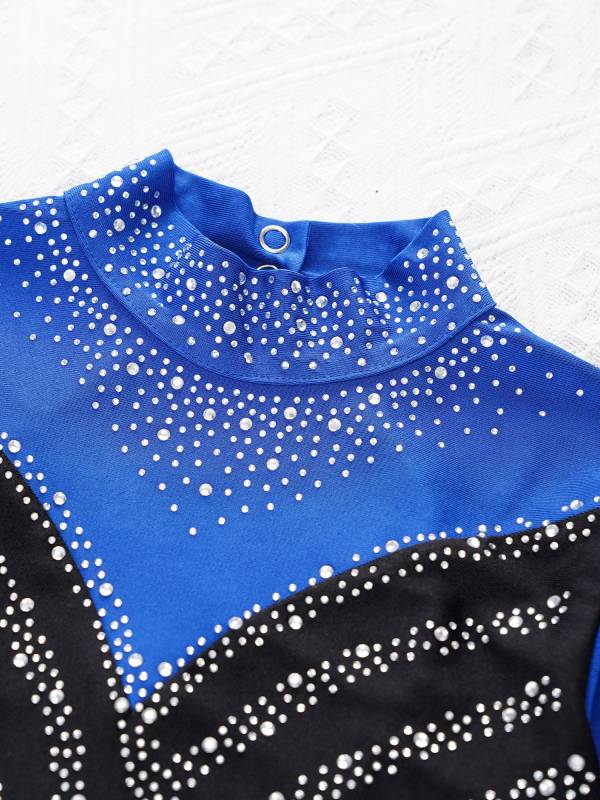 Kids Girls Long Sleeve Mock Neck Rhinestones Gymnastic Unitard with Headwear thumb
