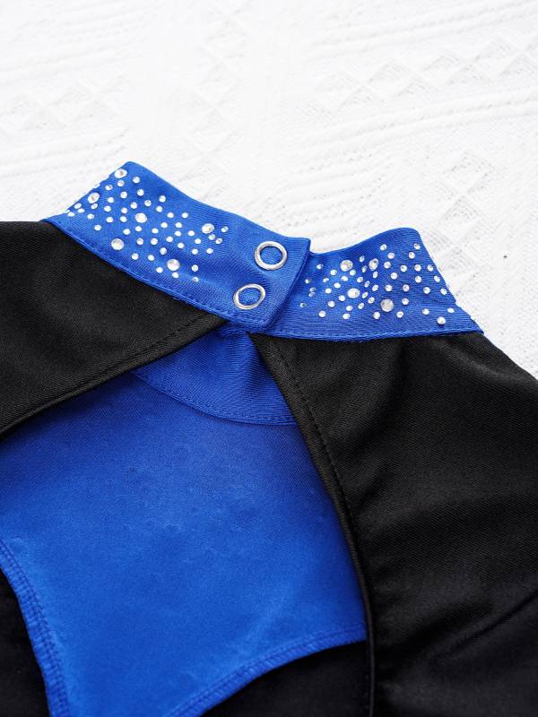 Kids Girls Long Sleeve Mock Neck Rhinestones Gymnastic Unitard with Headwear thumb