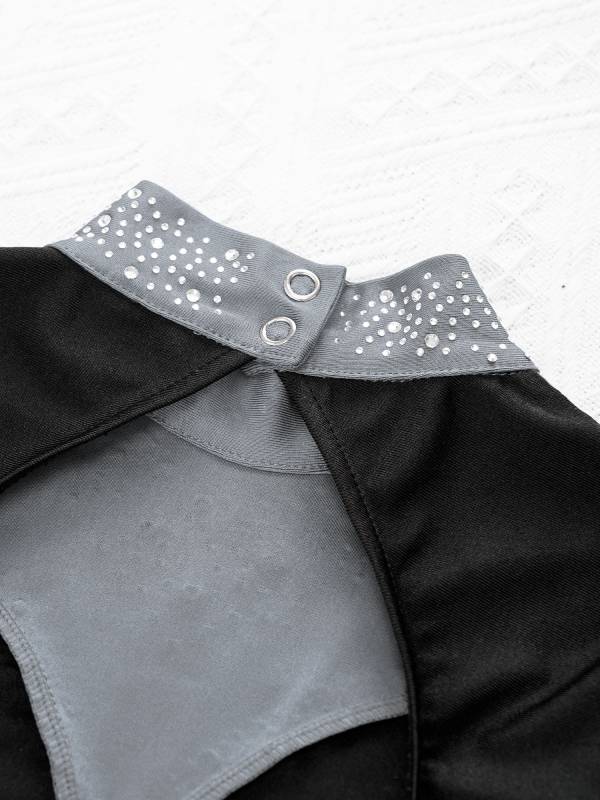 Kids Girls Long Sleeve Mock Neck Rhinestones Gymnastic Unitard with Headwear thumb