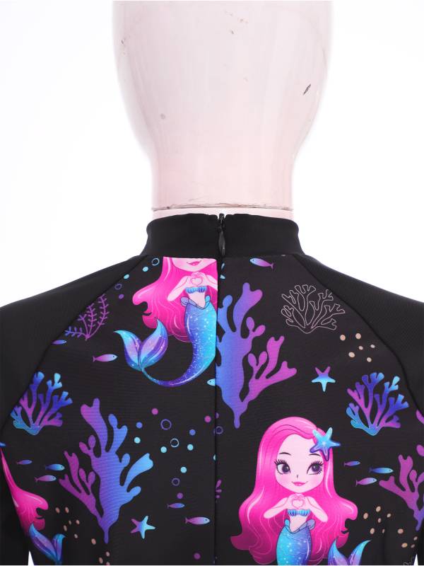 Kids Girls Long Sleeve Fish Scales Floral Print Swimsuit Dress thumb