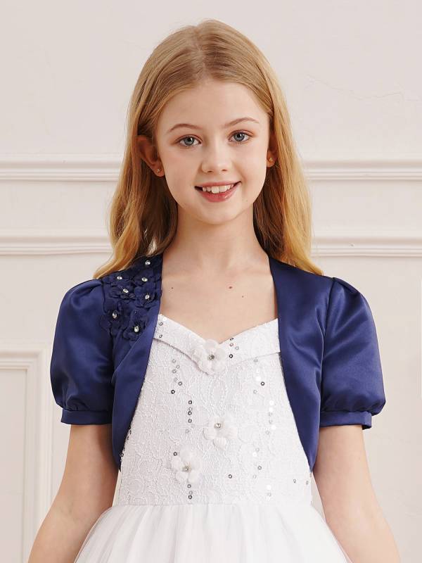 Kids Girls Puff Sleeve3D Applique Bolero Flower Girls Shrug thumb