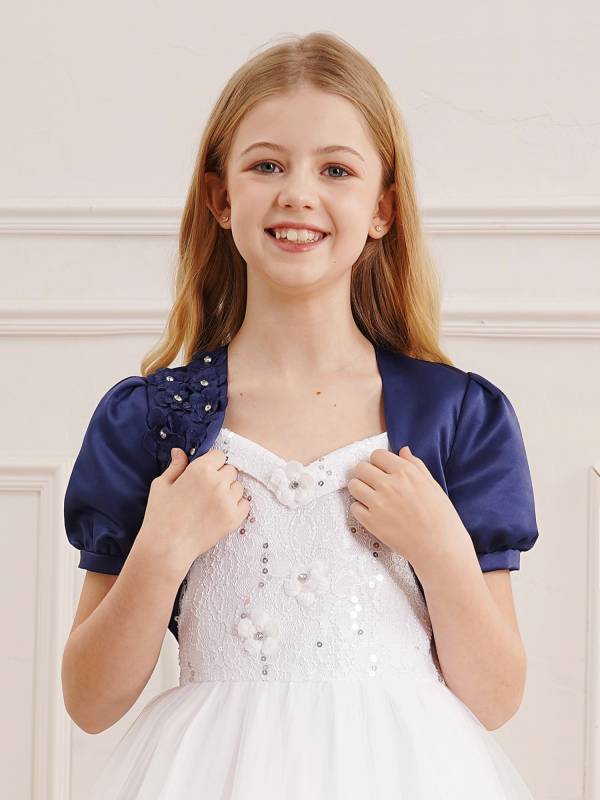 Kids Girls Puff Sleeve3D Applique Bolero Flower Girls Shrug thumb