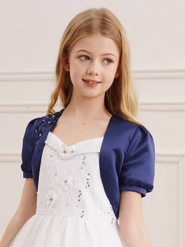 Kids Girls Puff Sleeve3D Applique Bolero Flower Girls Shrug thumb