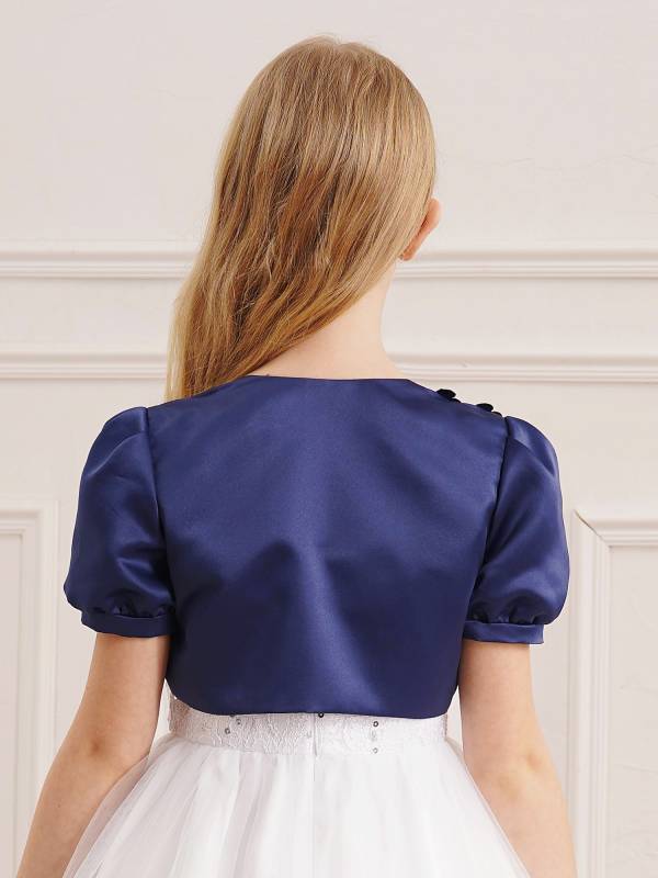 Kids Girls Puff Sleeve3D Applique Bolero Flower Girls Shrug thumb